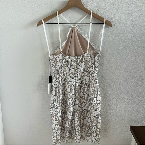 NWT Lulus Delicate Darling Beige and Ivory Lace Bodycon Dress Small - Picture 8 of 13